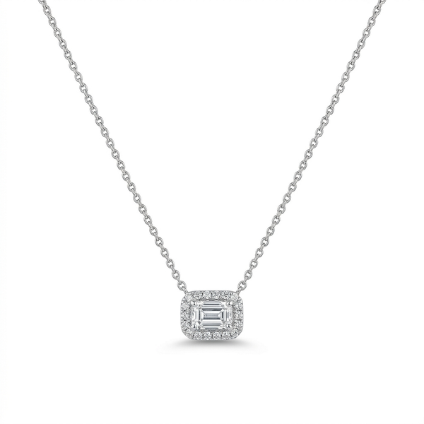 Emerald Cut Diamond Halo Pendant | .54tw
