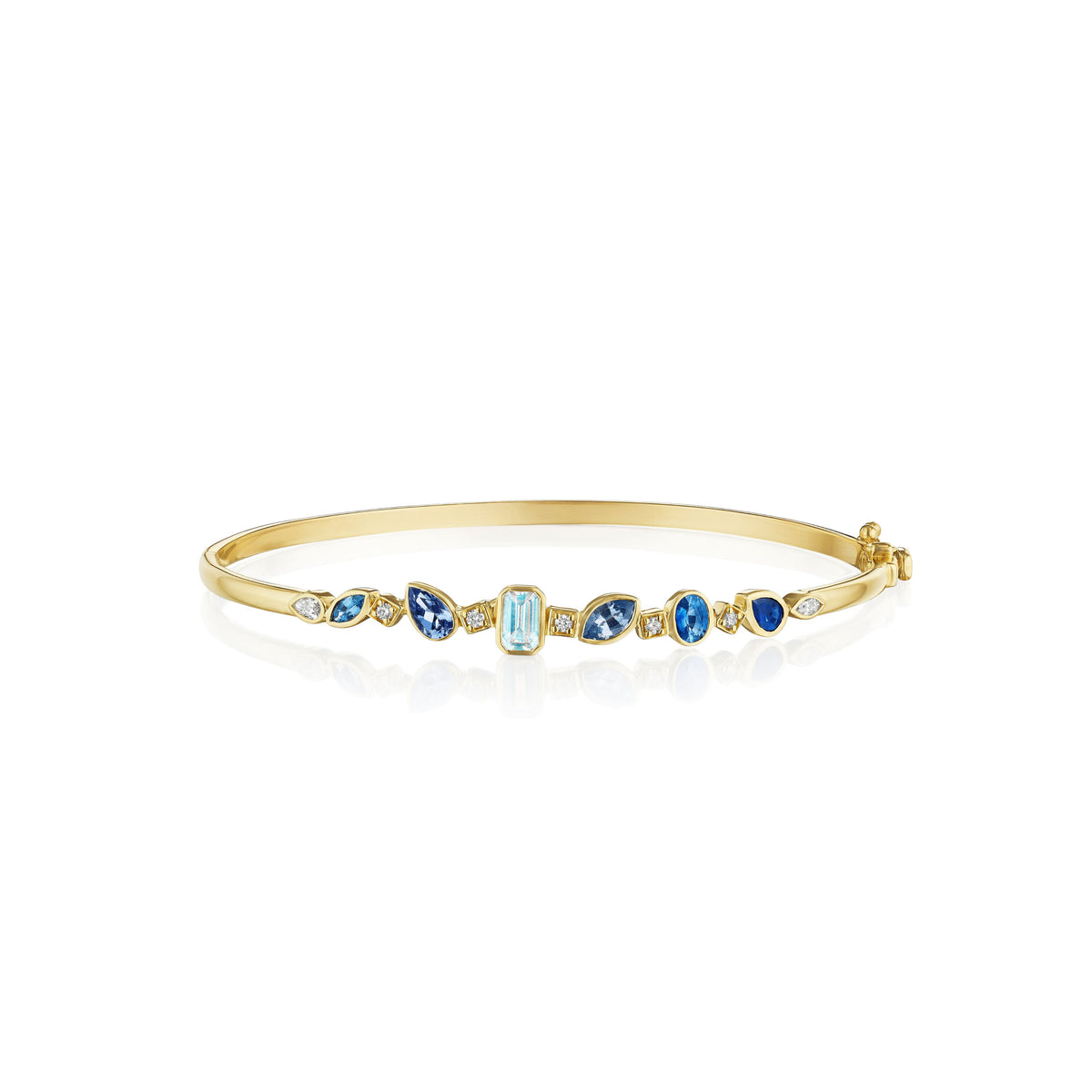 Mixed Shape Sapphire, Moonstone & Diamond Bangle | .15tw