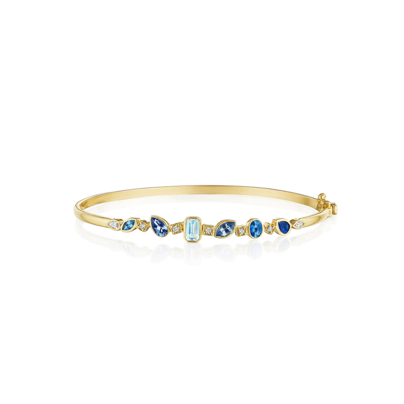 Mixed Shape Sapphire, Moonstone & Diamond Bangle | .15tw