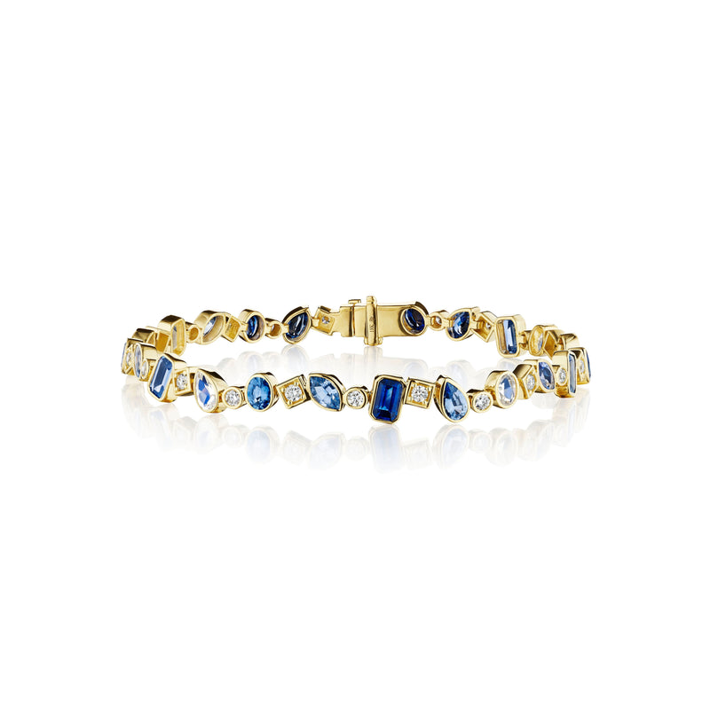 Mixed Shape Sapphire, Moonstone & Diamond Bracelet