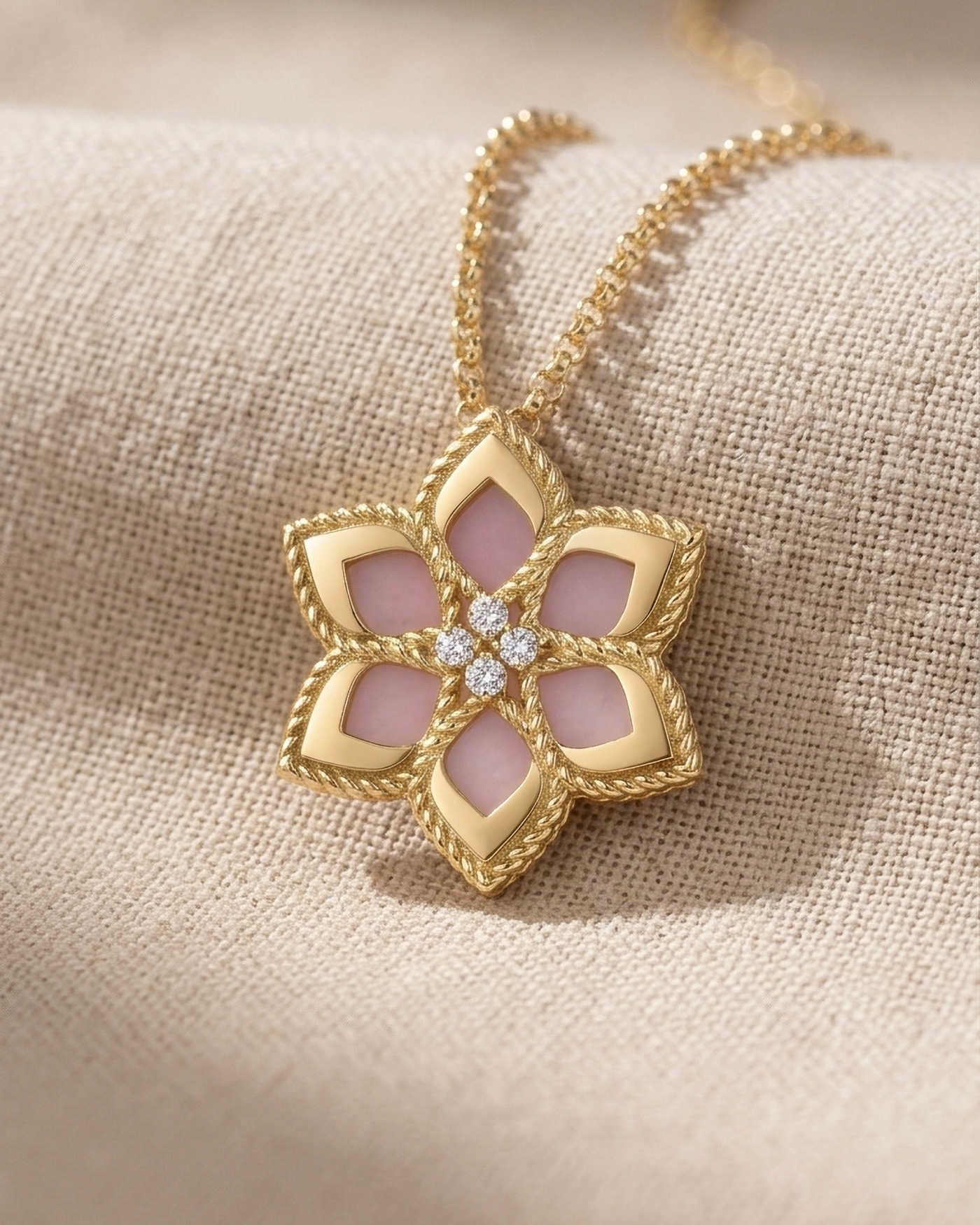 Vernazza Diamond & Pink Opal Flower Necklace