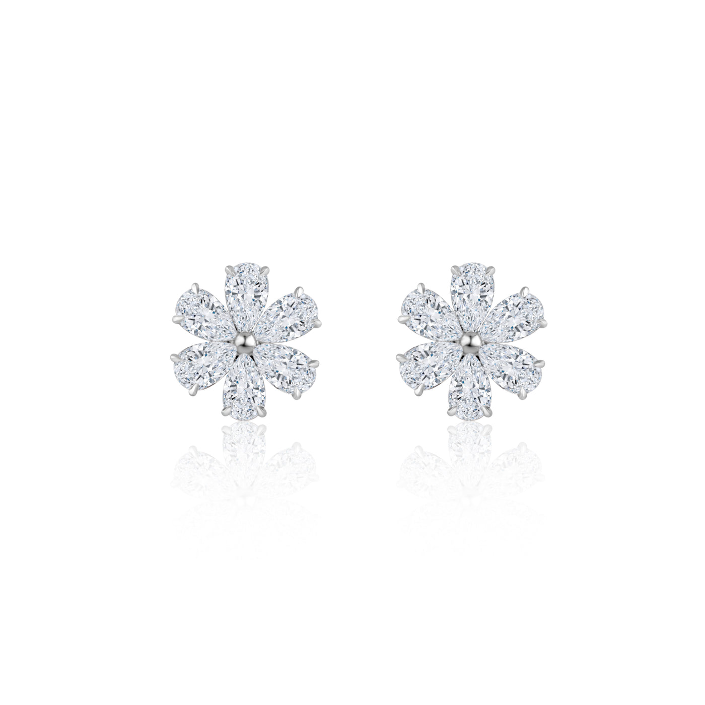 Pear Shape Diamond Flower Stud Earrings | 2.37tw