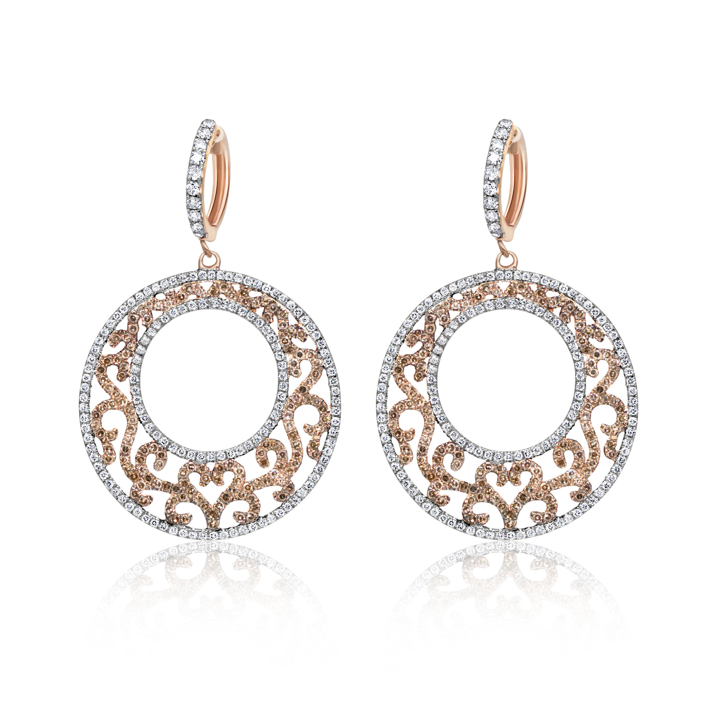 Brown & White Diamond Disc Hoop Earrings