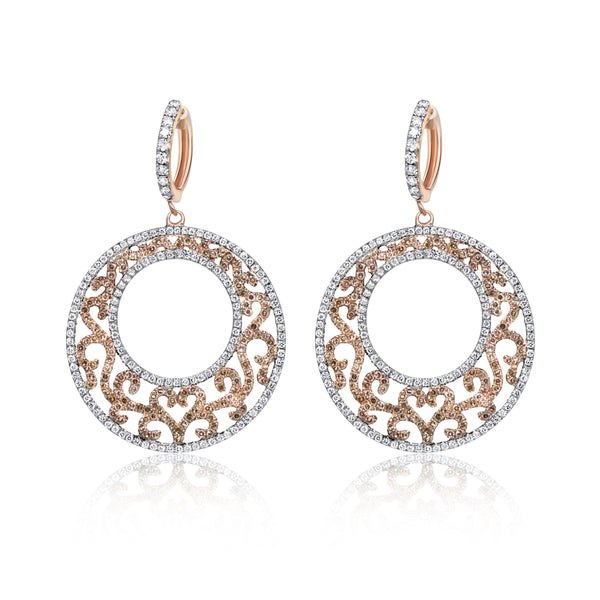 Brown & White Diamond Disc Hoop Earrings