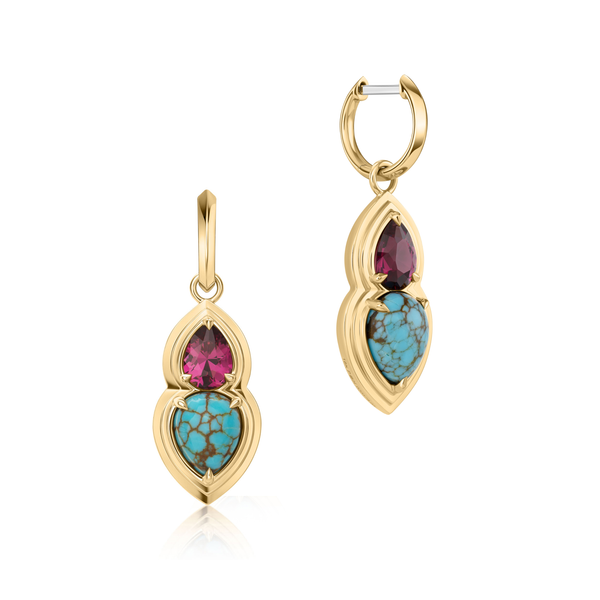 Turquoise and Rhodolite Garnet Huggie Drop Earrings | 6.67tw