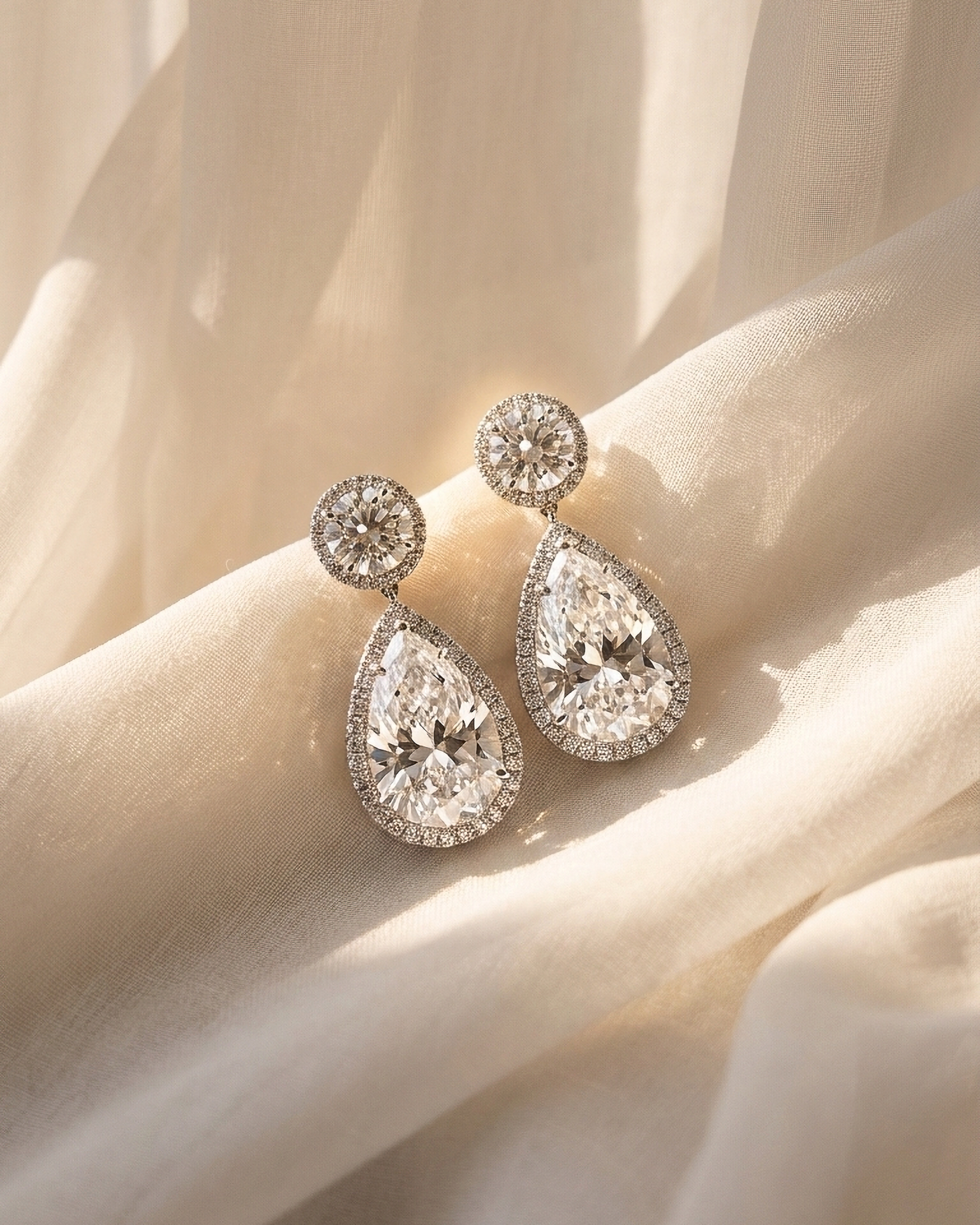 Pear Shape & Round Diamond Drop Earrings | 4.33tw