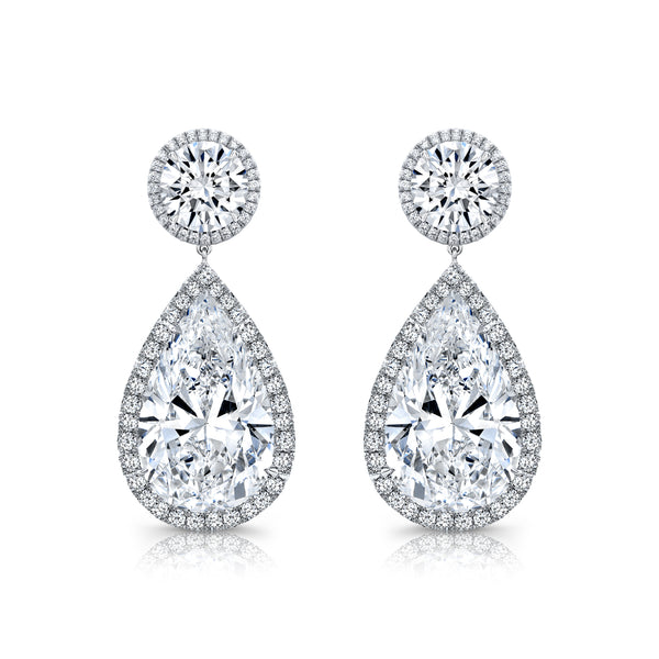Pear Shape & Round Diamond Drop Earrings | 4.33tw