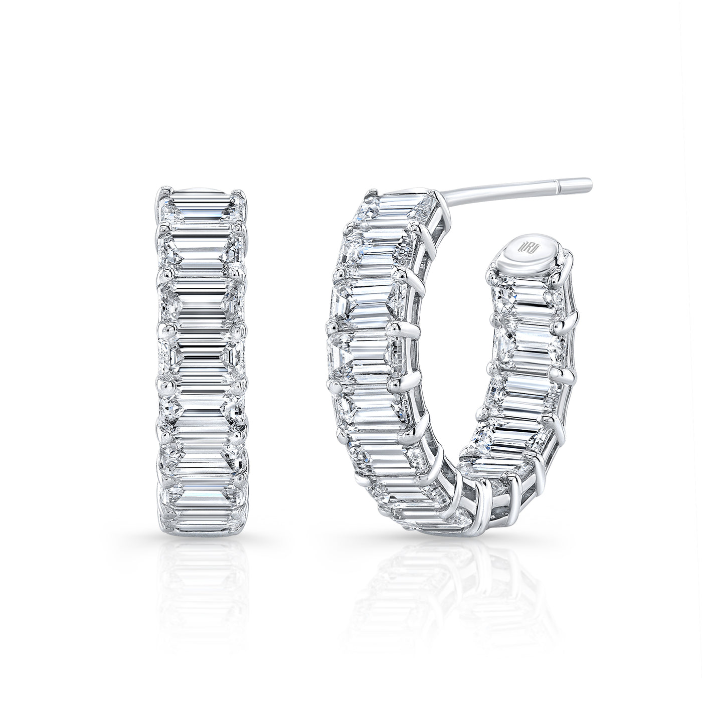 Emerald Cut Diamond Huggie Earrings
