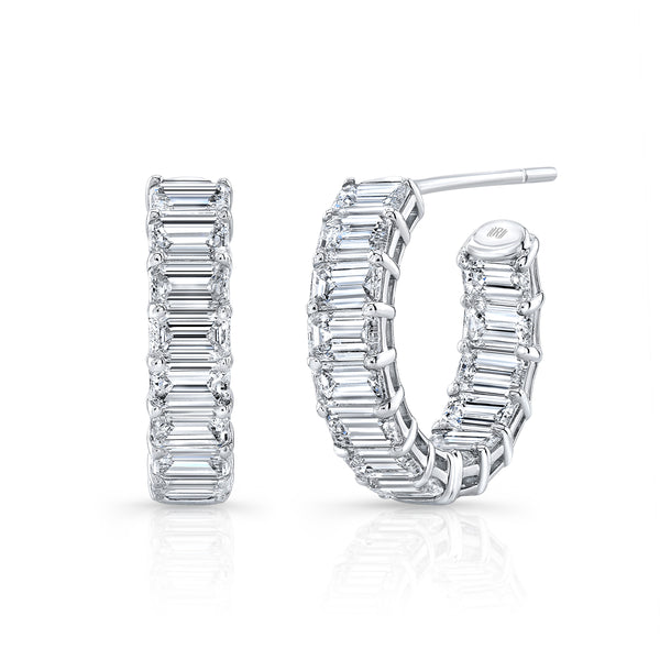 Emerald Cut Diamond Huggie Earrings