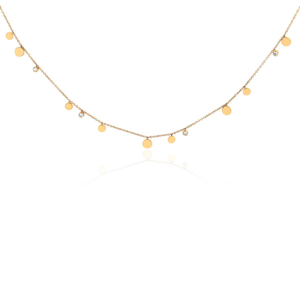 Gold Disc Bezel Diamond Confetti Necklace | 0.17tw
