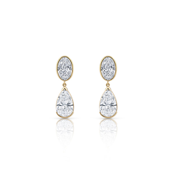 Bezel Set Oval Pear Shape Diamond Drop Earrings | 6.16tw