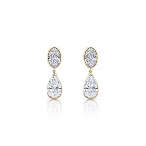 Bezel Set Oval Pear Shape Diamond Drop Earrings | 6.16tw