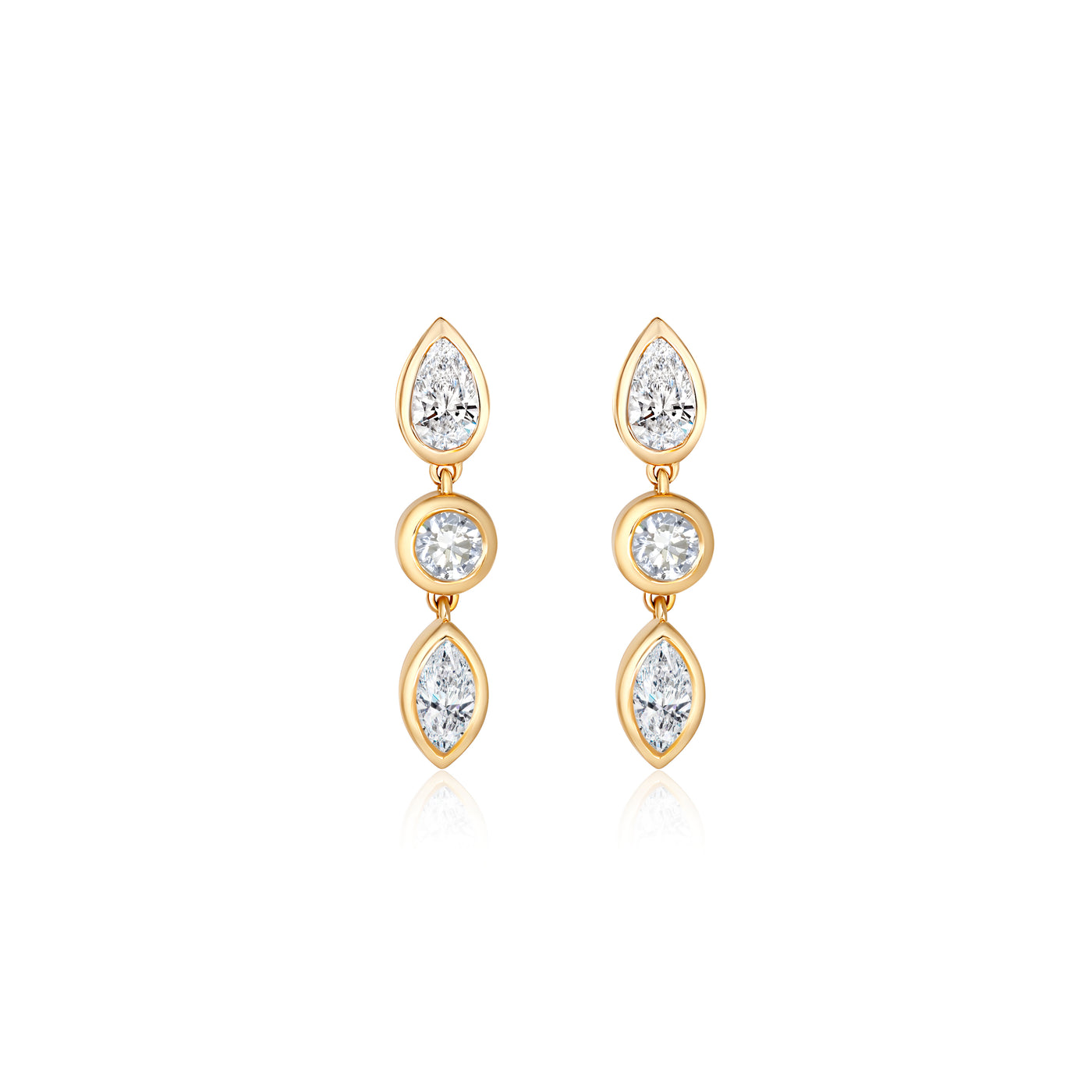 3 Stone Diamond Drop Earrings