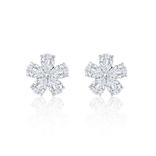 Pear Shape Diamond Flower Stud Earrings | 7.06tw
