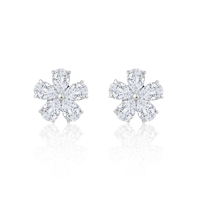 Pear Shape Diamond Flower Stud Earrings | 7.06tw