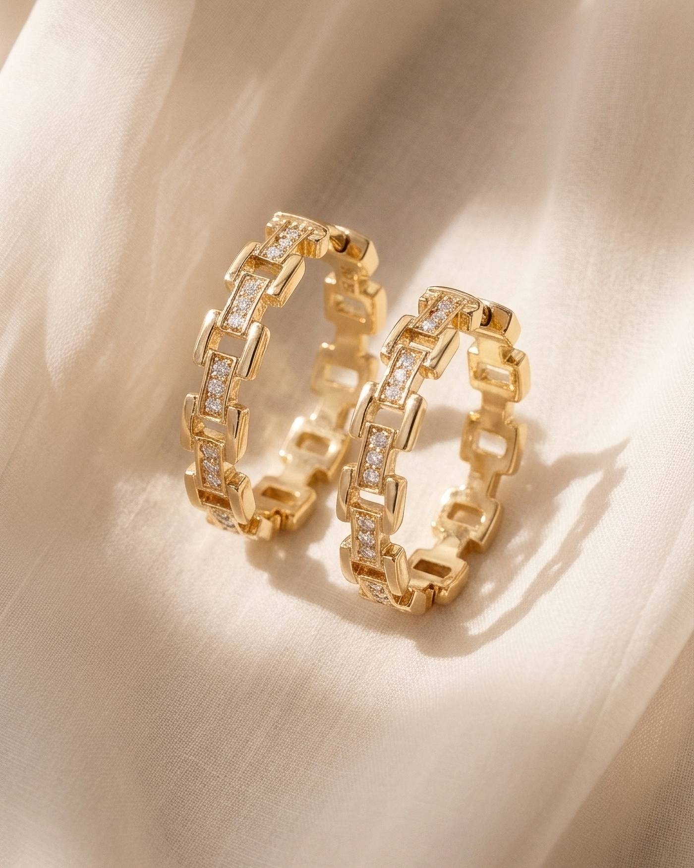 Square Link Hoop Earrings with Diamond Bar | .15tw
