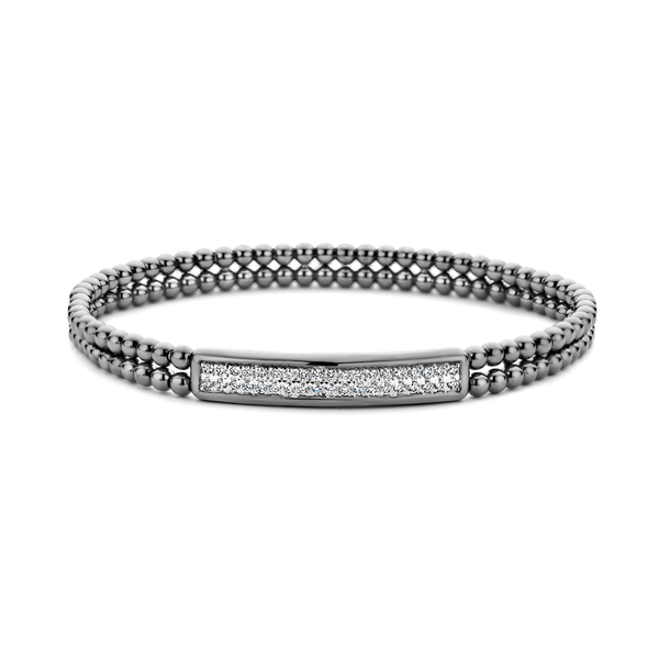 Black Diamond Pavé ID Double Bead Stretch Bracelet | .63tw