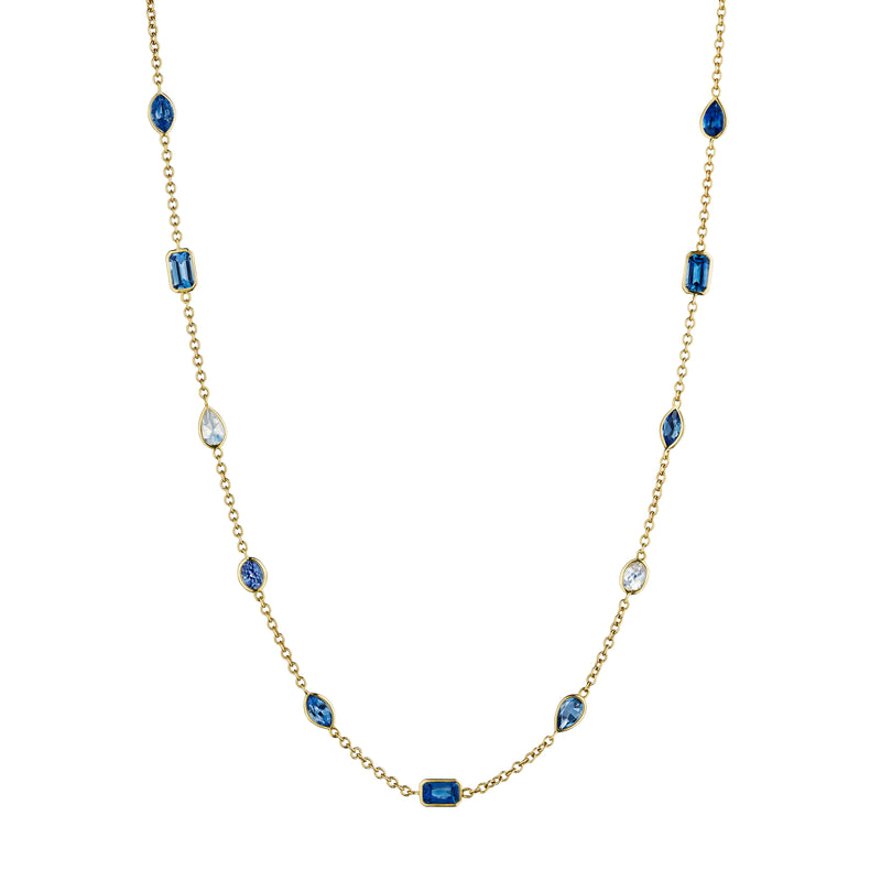 Sapphire, Tanzanite & Moonstone Station Necklace | 2.55tw