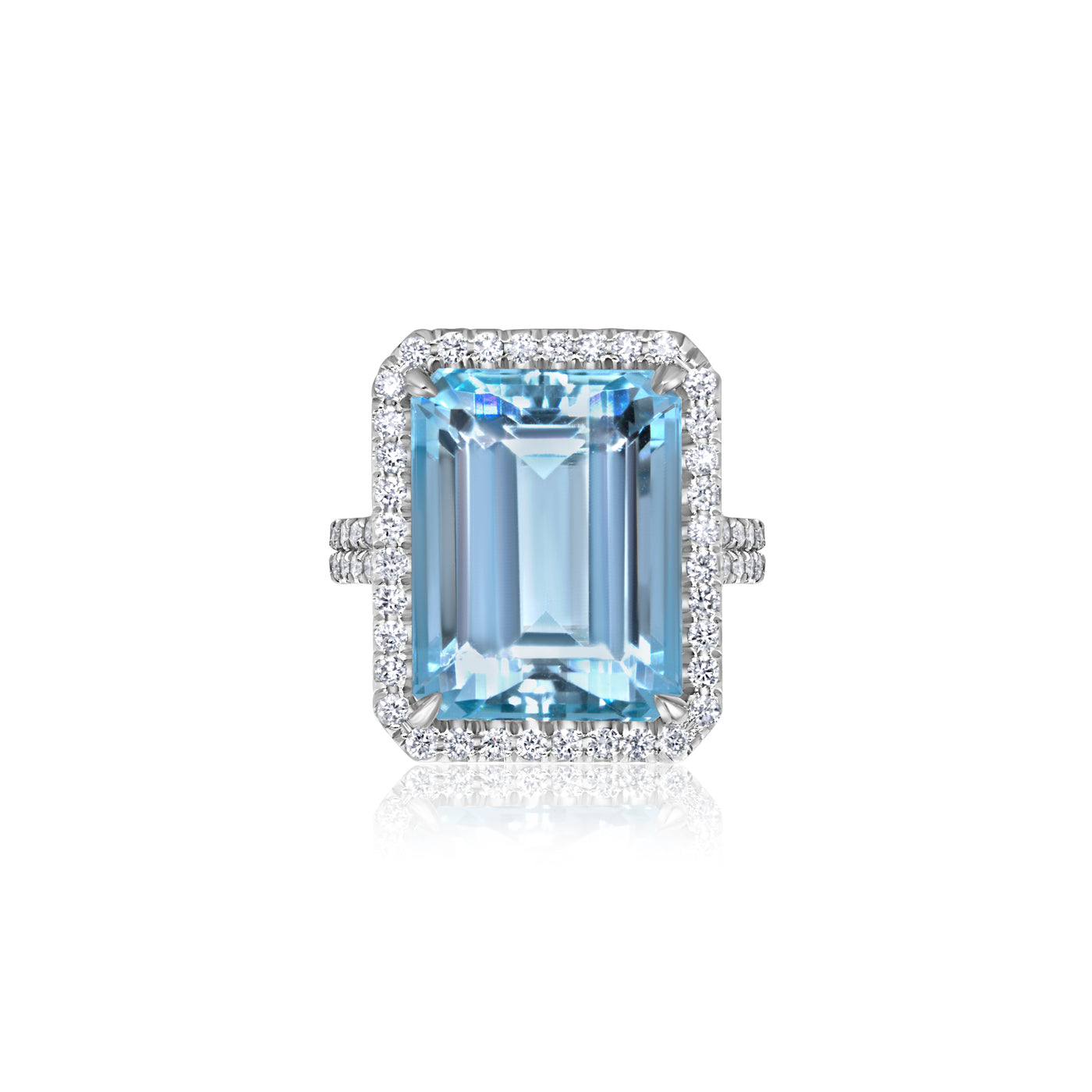 Emerald Cut Aquamarine & Diamond Ring