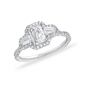 Emerald Cut Ring with Baguette Side Stones and Pavé Band | 2.11tw