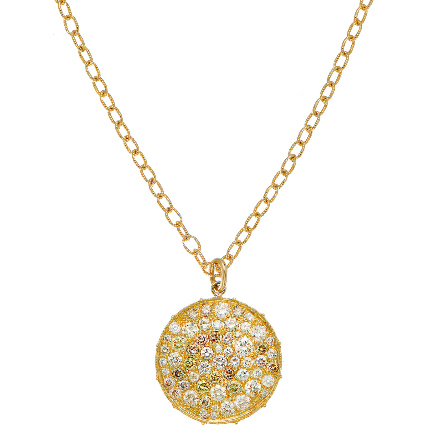 Mixed Color Diamond Large Disc Pendant | 3.21tw