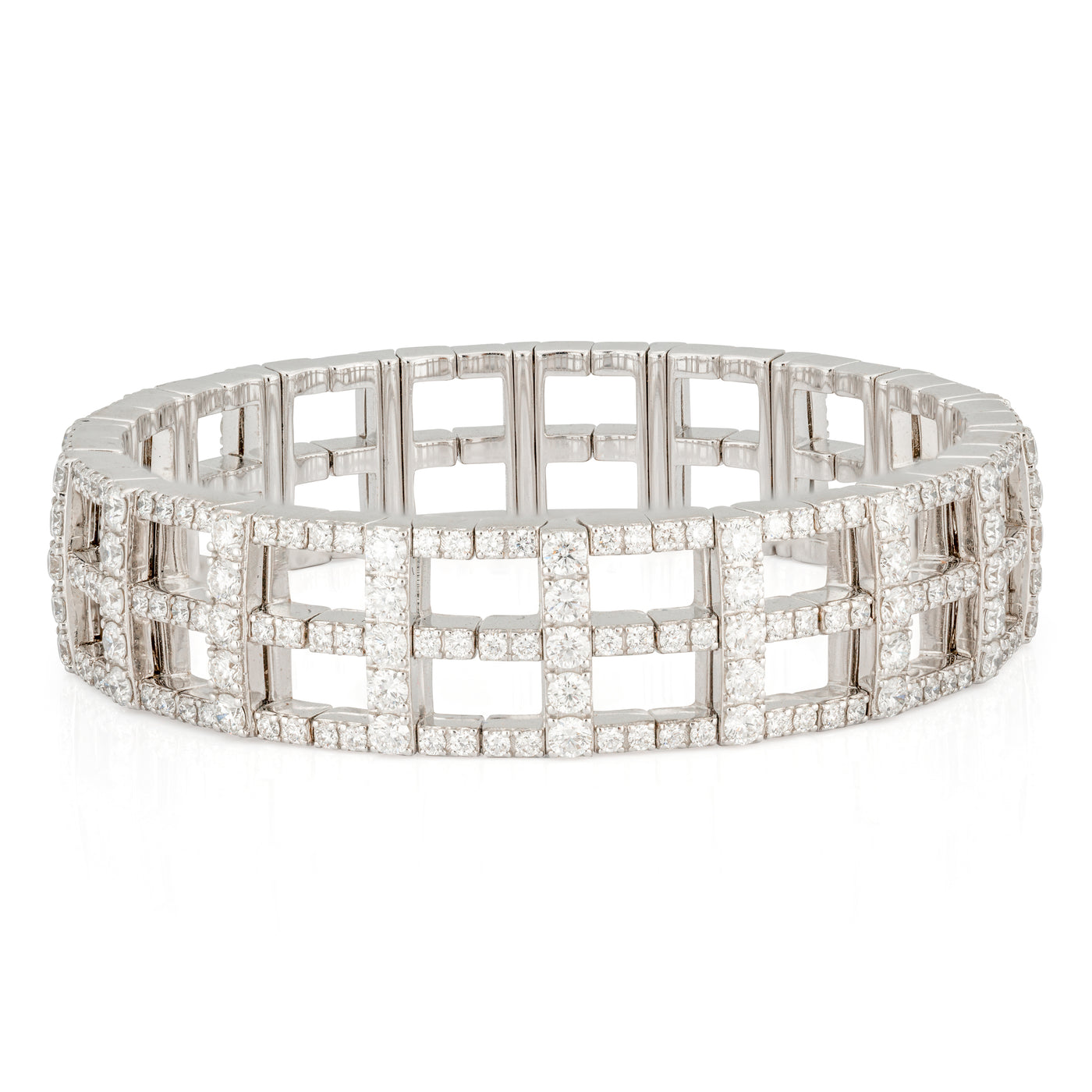 Two Row Open Square Diamond Stretch Bracelet | 8.36tw