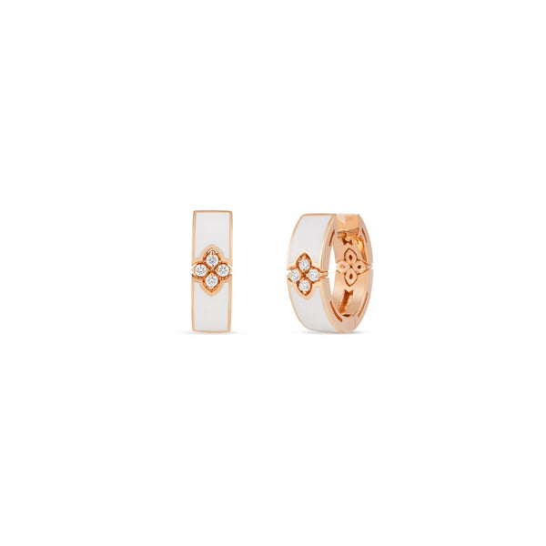 Diamond & White Enamel Hoop Earrings