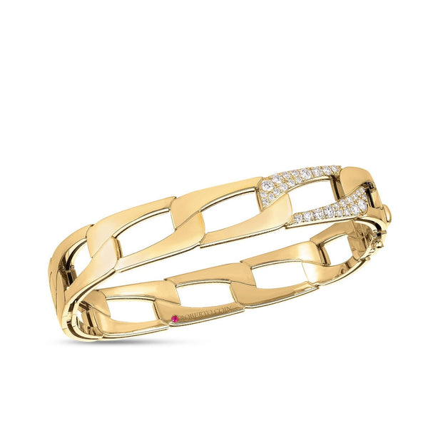 Navarra Wide Link & Diamond Accent Square Bangle