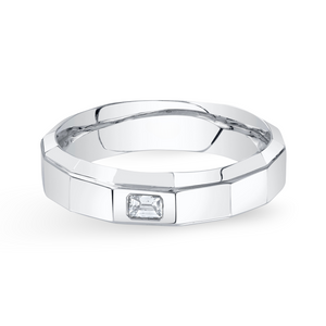 Faceted Band with Emerald Cut Diamond