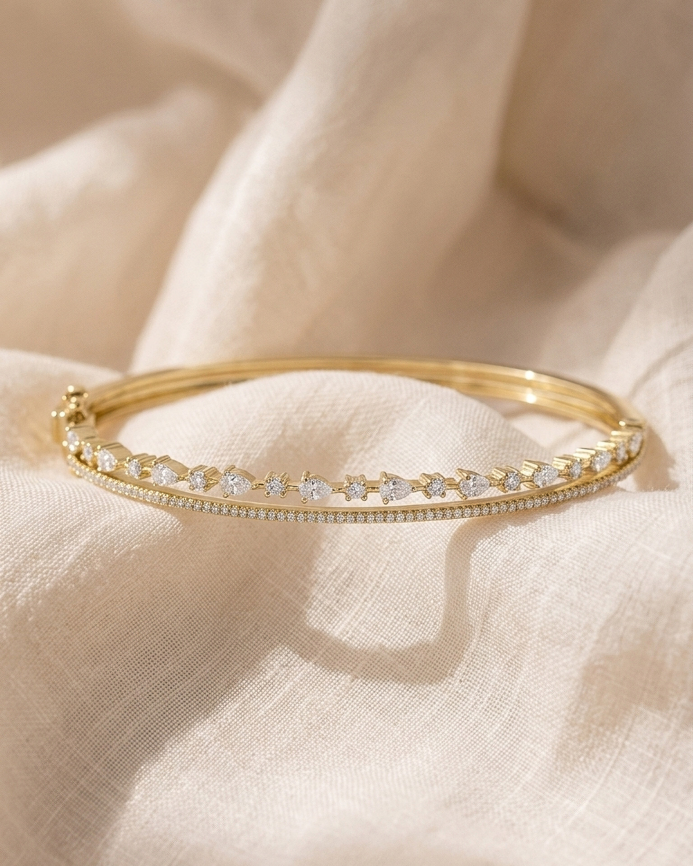 2 Row Pear Shape & Round Diamond Bracelet