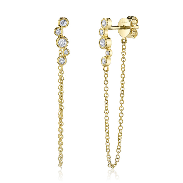 Bezel Set Diamond Chain Drop Earrings