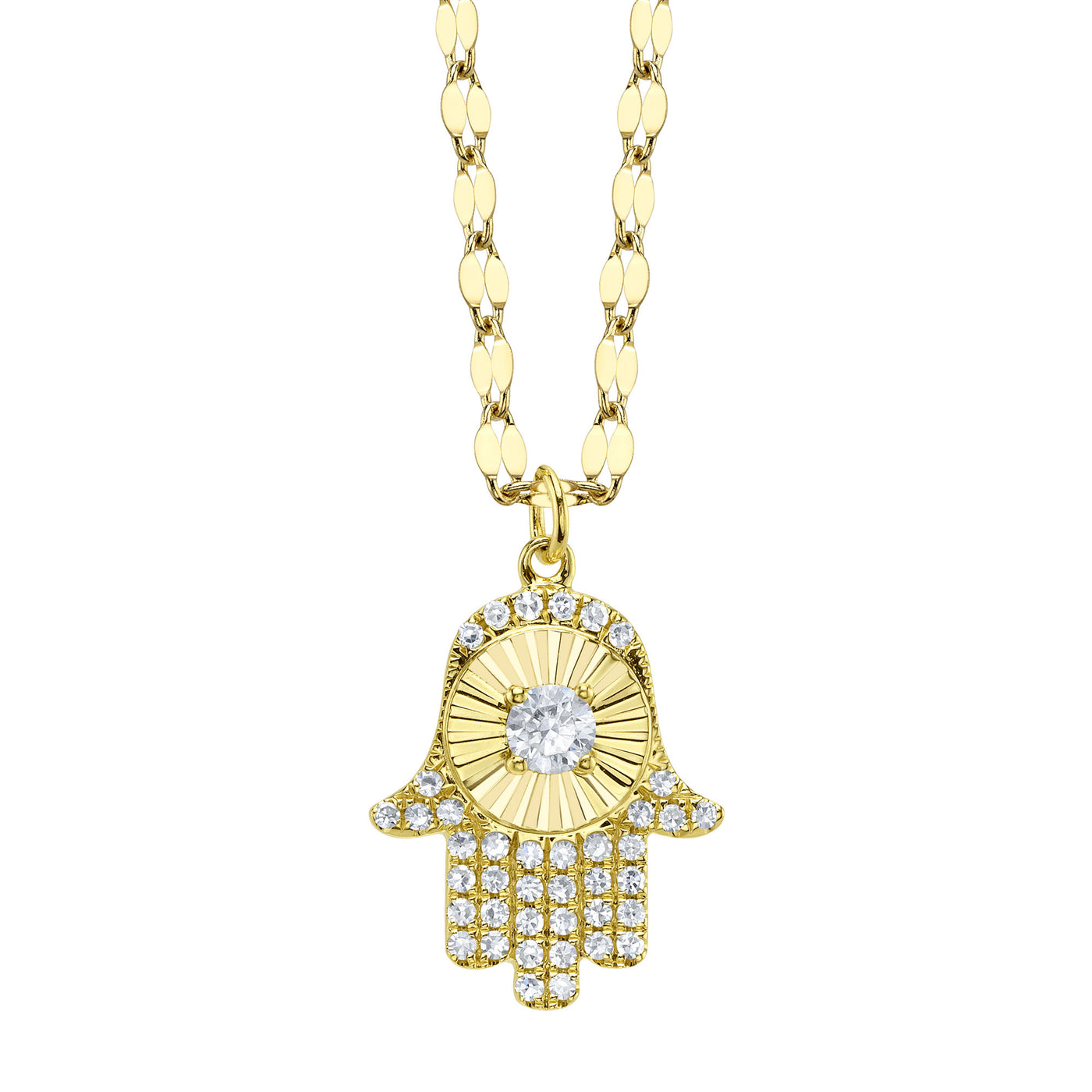 Ribbed Diamond Hamsa Pendant | .15tw