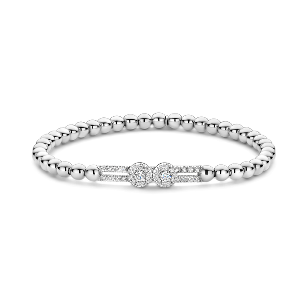 Diamond Flower on Open Diamond Bar Stretch Bracelet | .37tw