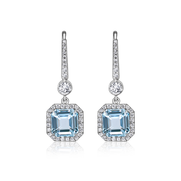 Cushion Cut Aquamarine & Diamond Earrings