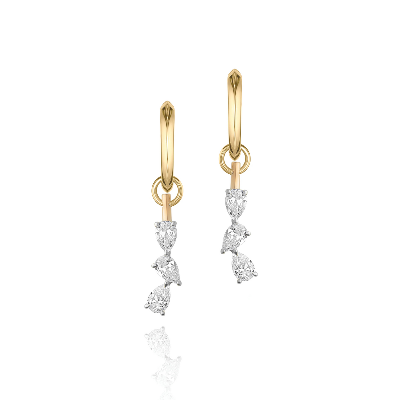 Three Pear Shape Diamond Drop on Huggie Earrings | 1.84tw