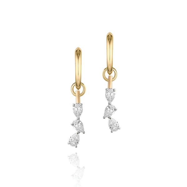 Three Pear Shape Diamond Drop on Huggie Earrings | 1.84tw