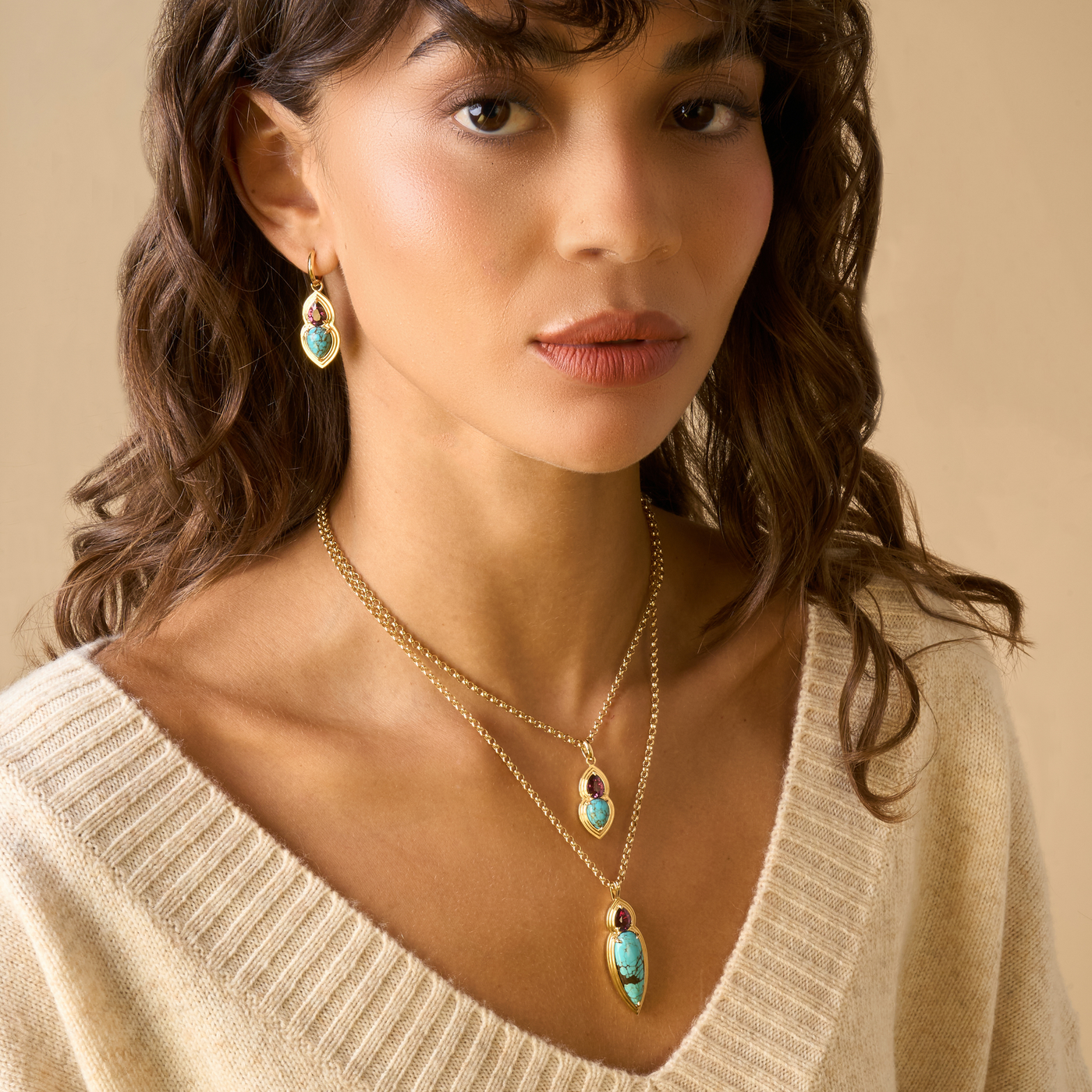 Rhodolite Garnet and Turquoise Pendant | 11.72tw