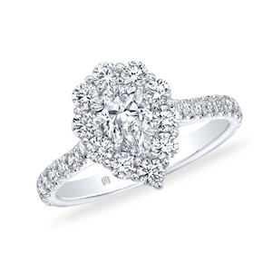 Pear Cut Diamond Ring with Diamond Pavé Halo and Band | 1.80tw