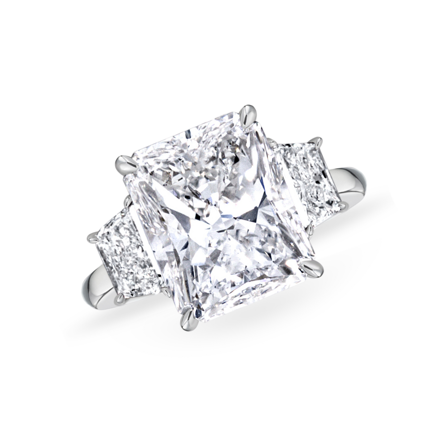 Radiant Cut Diamond Ring with Trapezoid Side Stones | 8.11tw