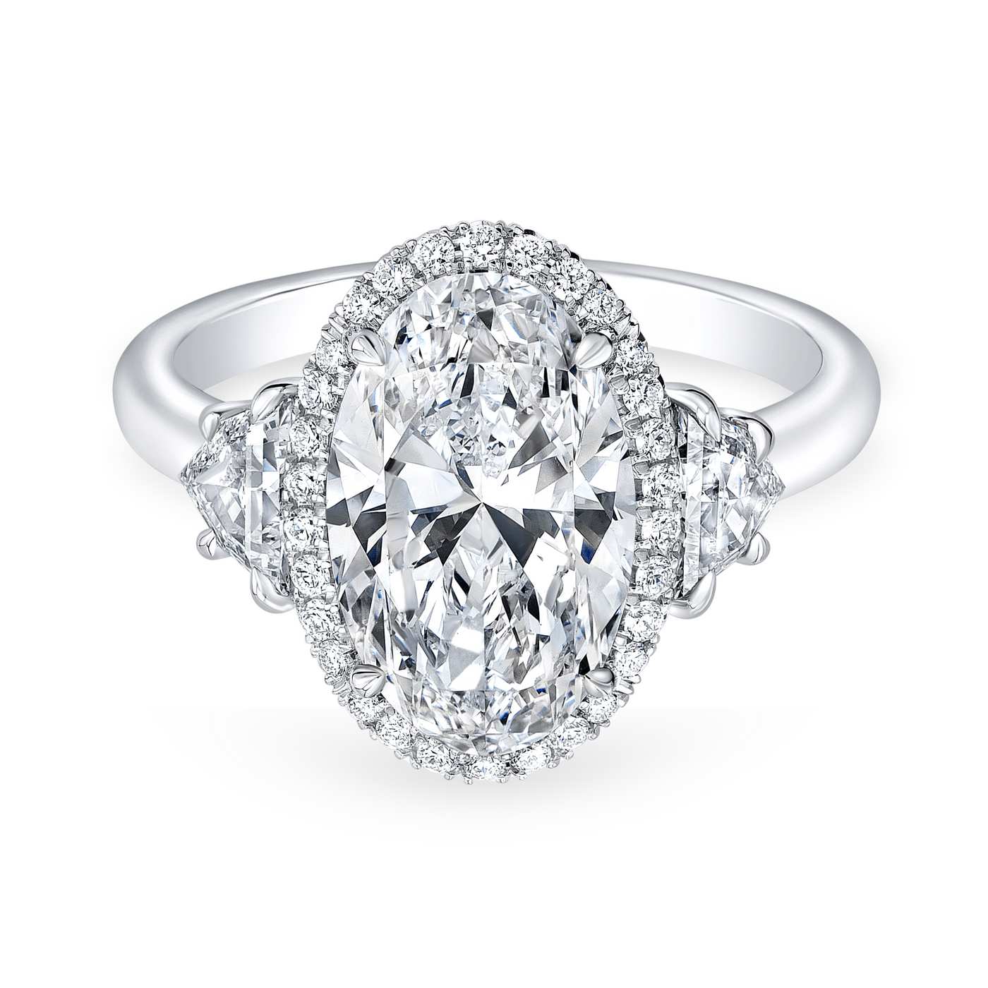 Oval Diamond Three Stone Halo Ring | 4.20tw