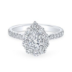 Pear Cut Diamond Ring with Diamond Pavé Halo and Band | 1.80tw