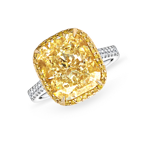 Fancy Yellow Cushion Cut Diamond Ring | 10.03tw