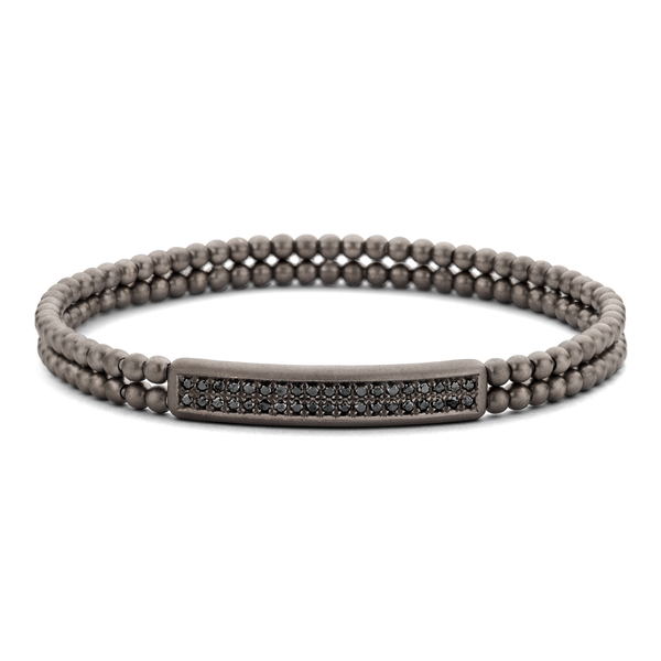 Black Diamond Pavé ID Double Bead Stretch Bracelet | .63tw