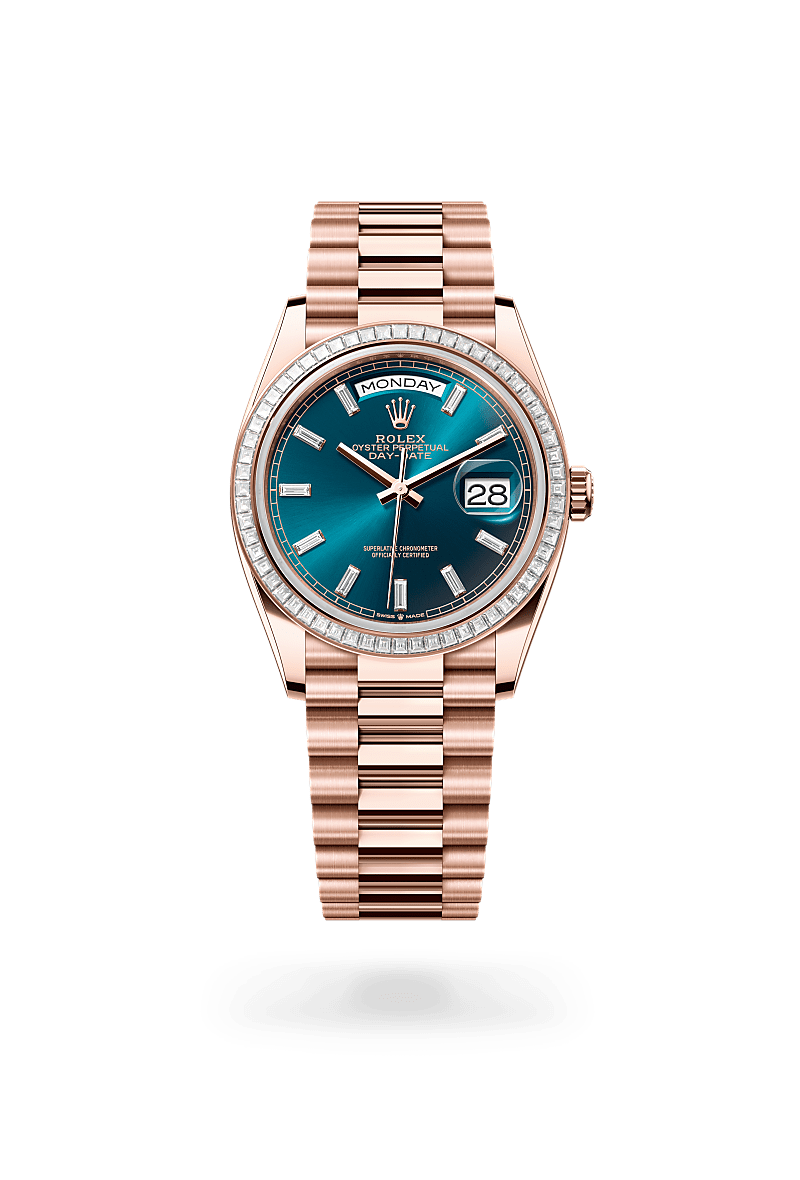 Rolex Day-Date 36 in Everose Gold and Blue-green dial, M128395tbr-0032 | Polacheck's Jewelers