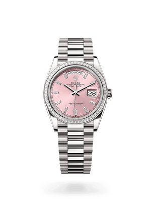 Rolex Day-Date 36 in White Gold and Pink set with Diamonds Dial,M128399TBR-0029 Polacheck's Jewelers