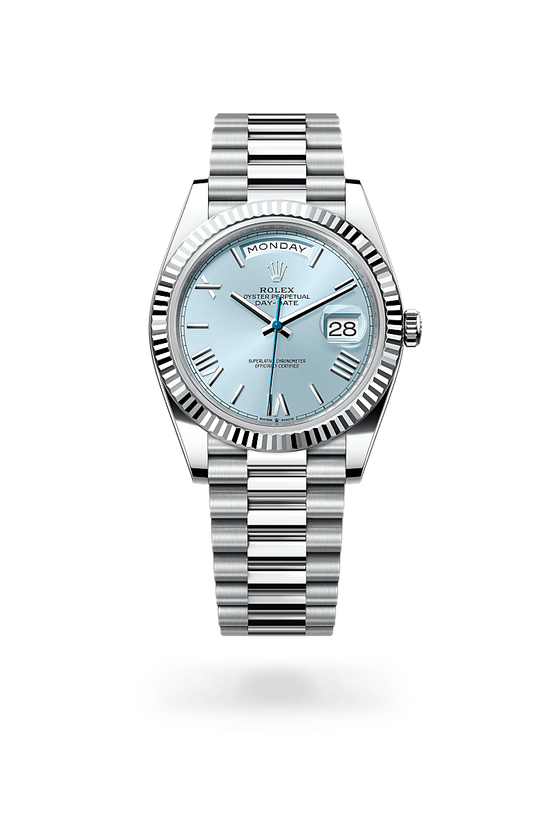Rolex Day-Date 40 in Platinum and Ice Blue Dial, M228236-0012 | Polacheck's Jewelers