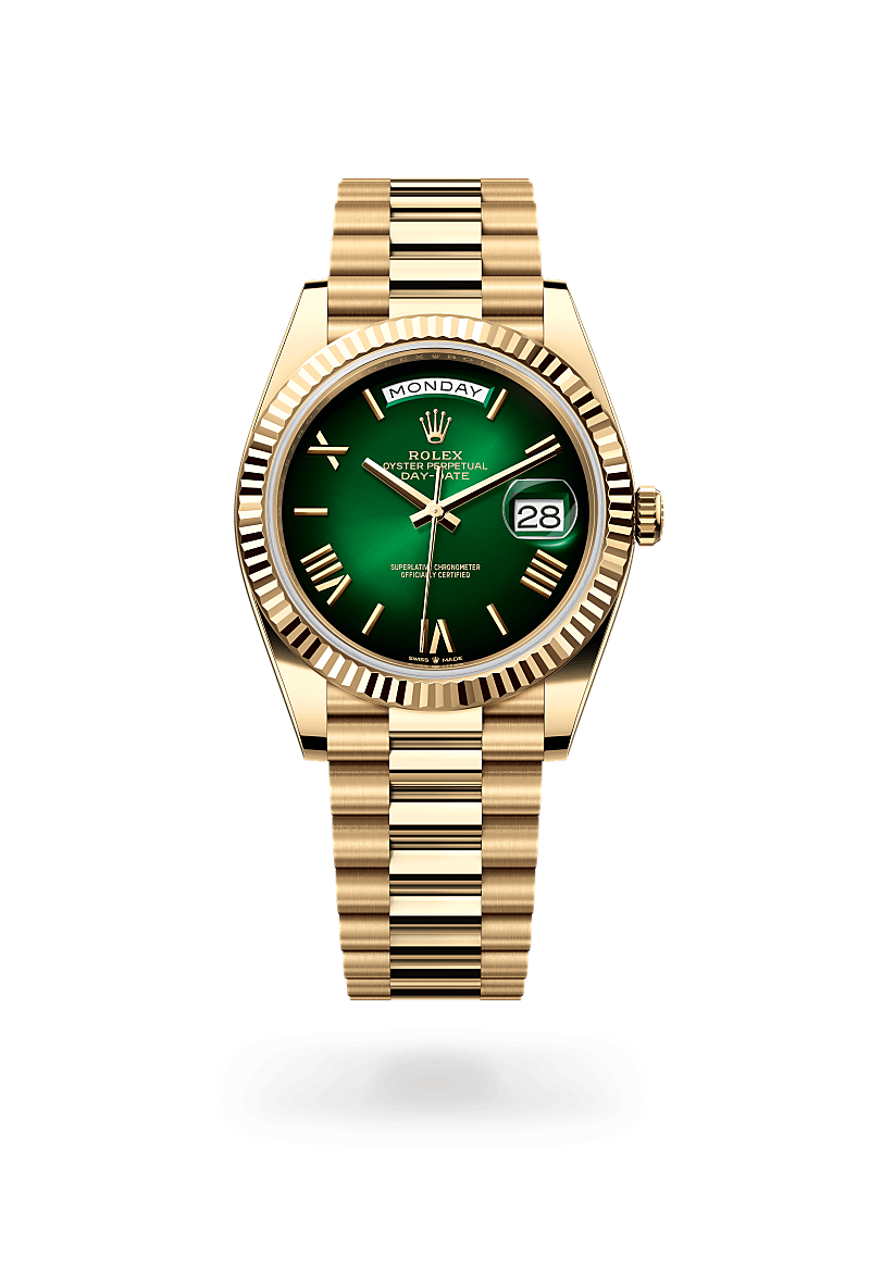 Rolex Day-Date 40 in Yellow Gold and Green ombr̩ Dial, M228238-0069 Polacheck's Jewelers