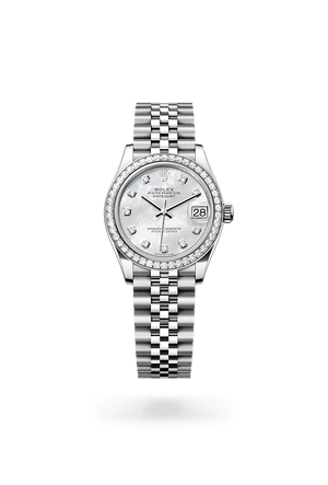 Rolex Datejust in White Rolesor and White mother-of-pearl set with diamonds Dial, M278384rbr-0008 | Polacheck's Jewelers