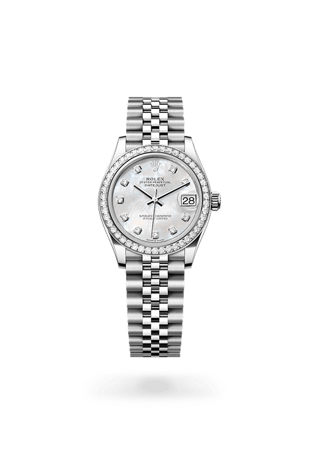 Rolex Datejust in White Rolesor and White mother-of-pearl set with diamonds Dial, M278384rbr-0008 | Polacheck's Jewelers
