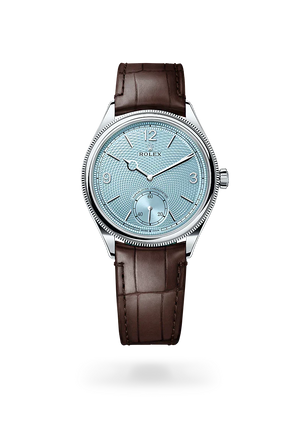 Rolex 1908 in platinum and Ice Blue, rice-Grain motif Dial, M52506-0002 | Polacheck's Jewelers